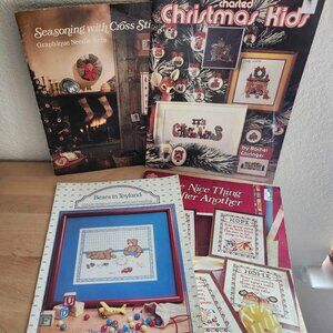 Vintage Cross Stitch Pattern Booklet Bundle - Christmas Kids Bears Toyland 80's